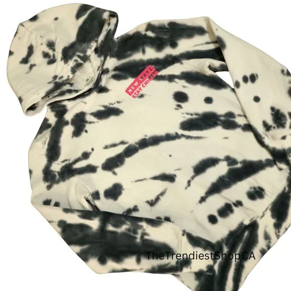 (NWOT) H&M Printed Tie-Dye Black & White Hoodie - Picture 4 of 8